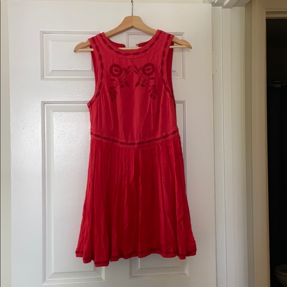 Coral embroidered free people dress